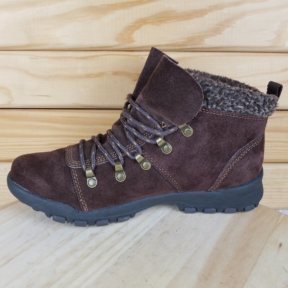 KHOMBU SAM Womens 7.5 US Leather Faux Fur Ankle Boot Lace-up Snow Winter Outdoor - Picture 10 of 12